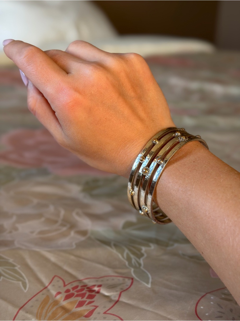 Brighton Vintage Two-Tone Hammered Wide Bangle Bracelet
